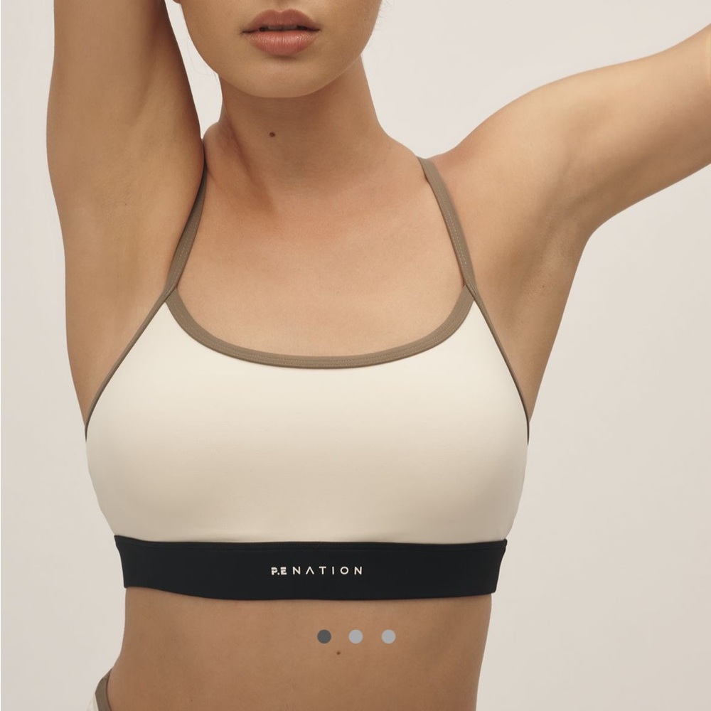 P.E Nation Cream and Black Contrast Sports Bra